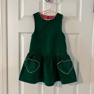 Green corduroy dress with heart pockets size 5/6yrs old